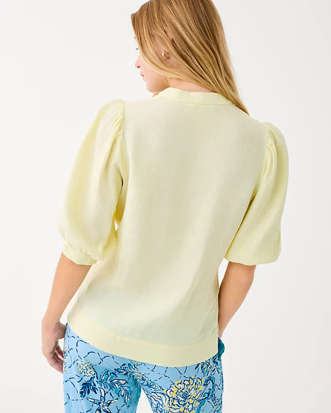 Mialeigh Linen Top (Limoncello X Resort White)