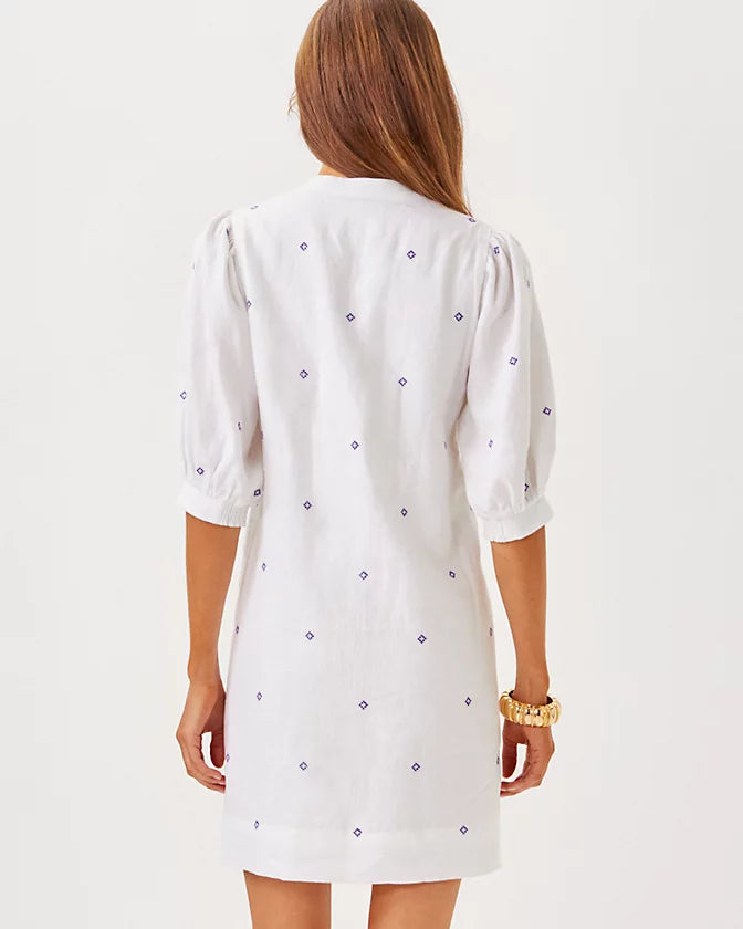 Mialeigh Elbow Sleeve Linen Dress (Water Hyacinth)