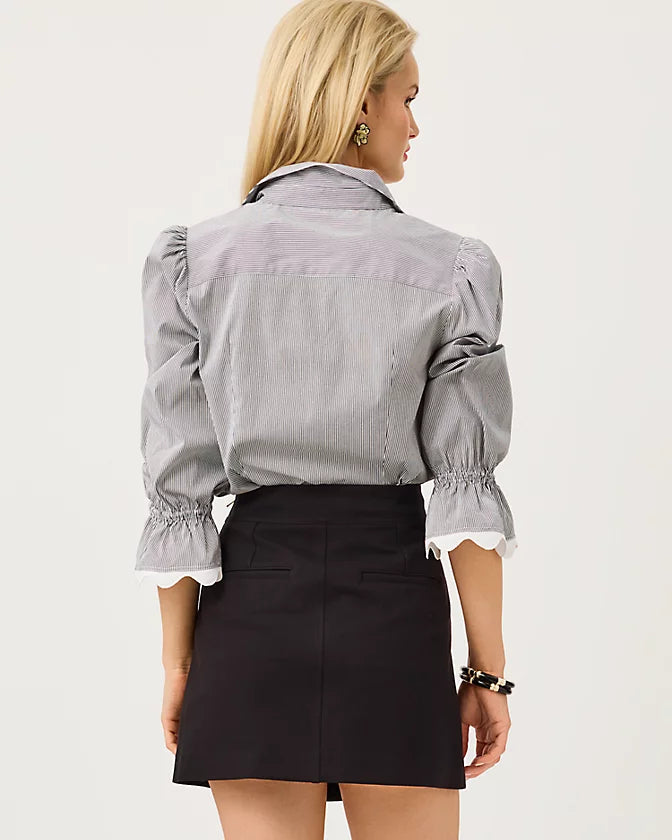 The RicRac Lilly Shirt  (Noir Mirror Shirting Stripe)