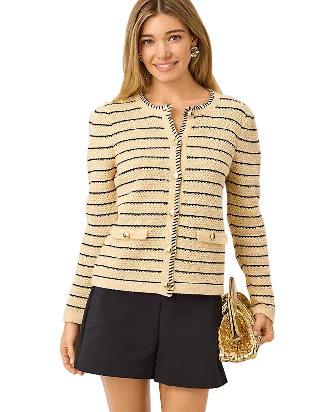 Maysen Cardigan (Heather WIcker Tan Beachy Stripe)