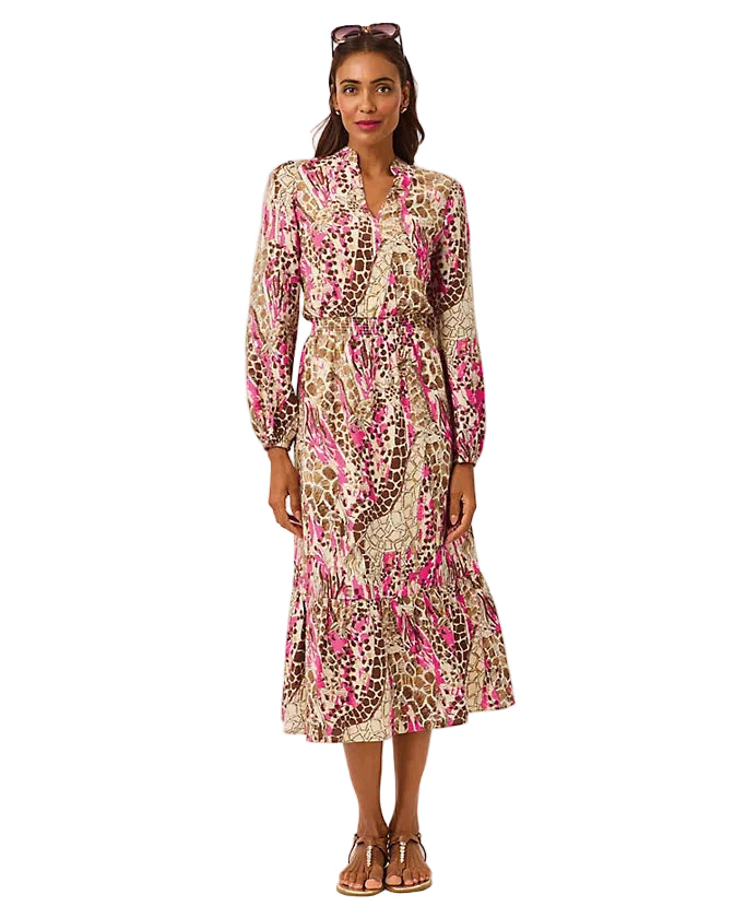 Axton Midi Dress (Pink Aster Sketching on Safari)