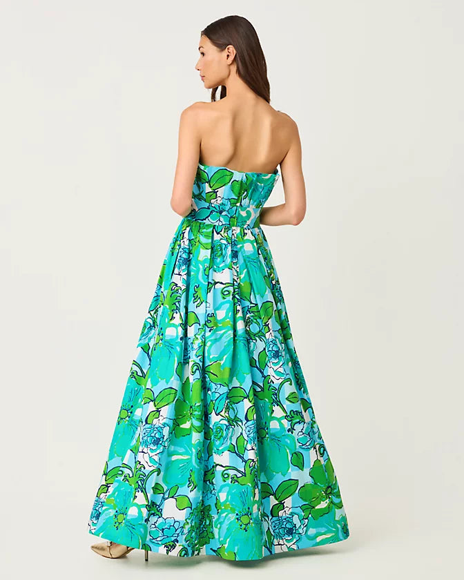Ivella Maxi Dress (Capri Blue Rousseaus Roses)