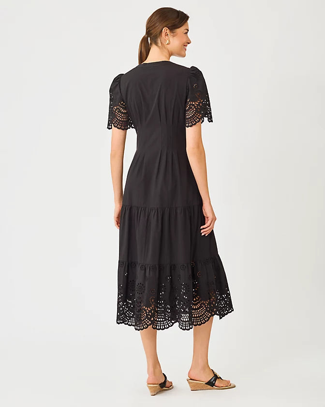Wayland Midi Dress (Noir Scalloped Eyelet Border Poplin)