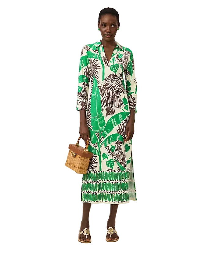 Mandi UPF 50 Midi Dress (Vanilla Spice Oversized Hide and Leaf)