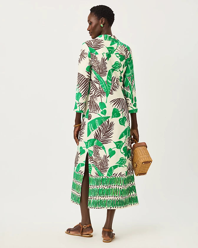 Mandi UPF 50 Midi Dress (Vanilla Spice Oversized Hide and Leaf)