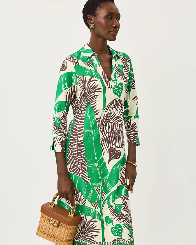 Mandi UPF 50 Midi Dress (Vanilla Spice Oversized Hide and Leaf)