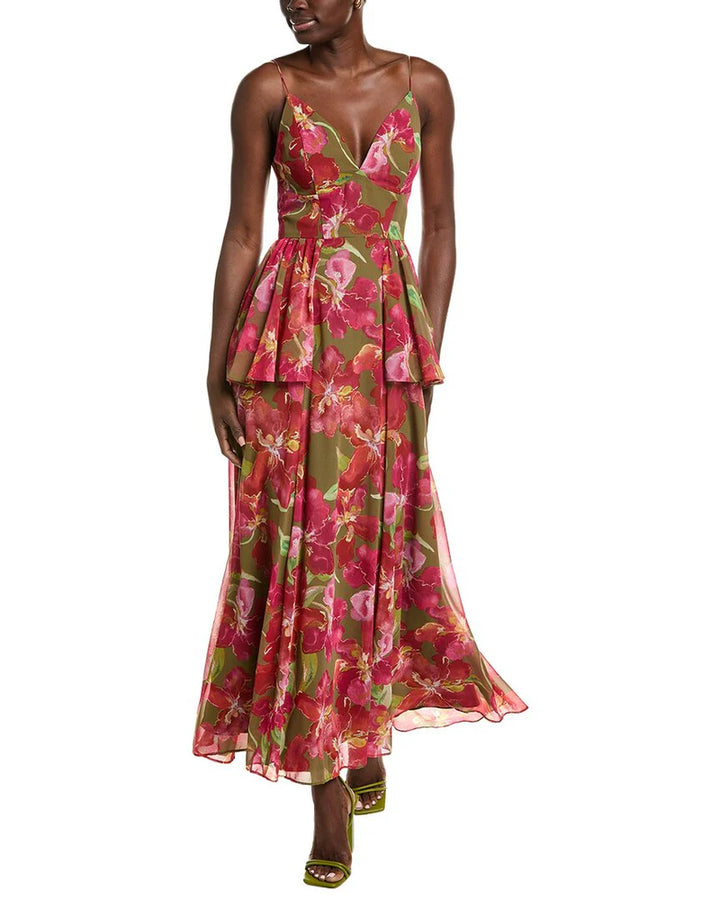 Priscilla Dress (Olive/Multi Watercolor Vivid Orchids)