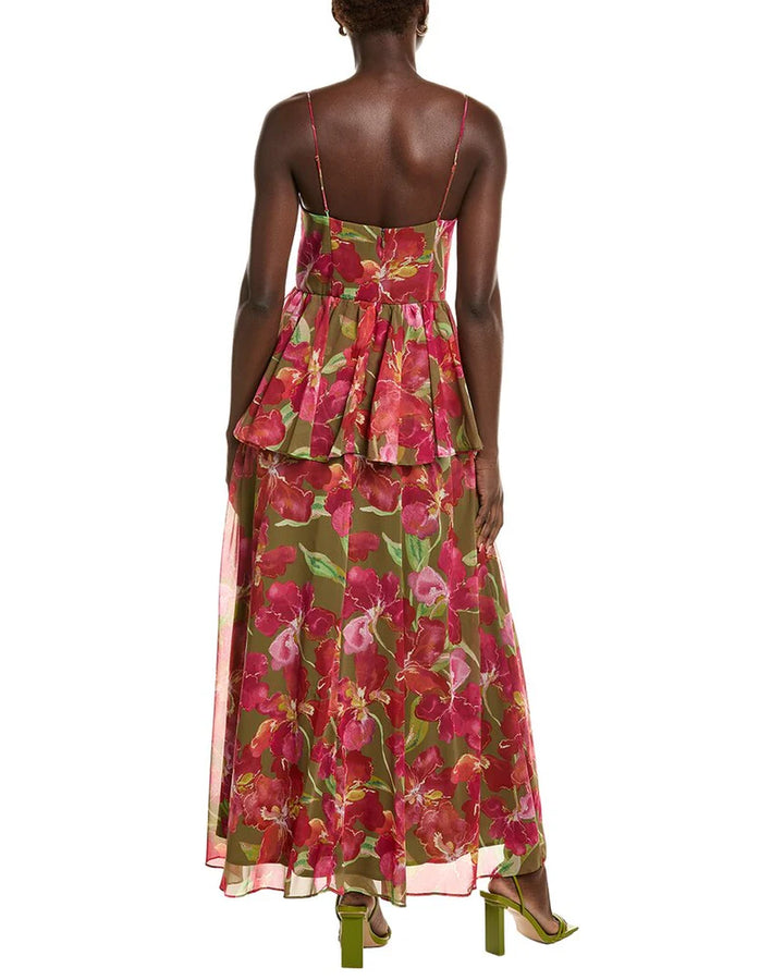 Priscilla Dress (Olive/Multi Watercolor Vivid Orchids)
