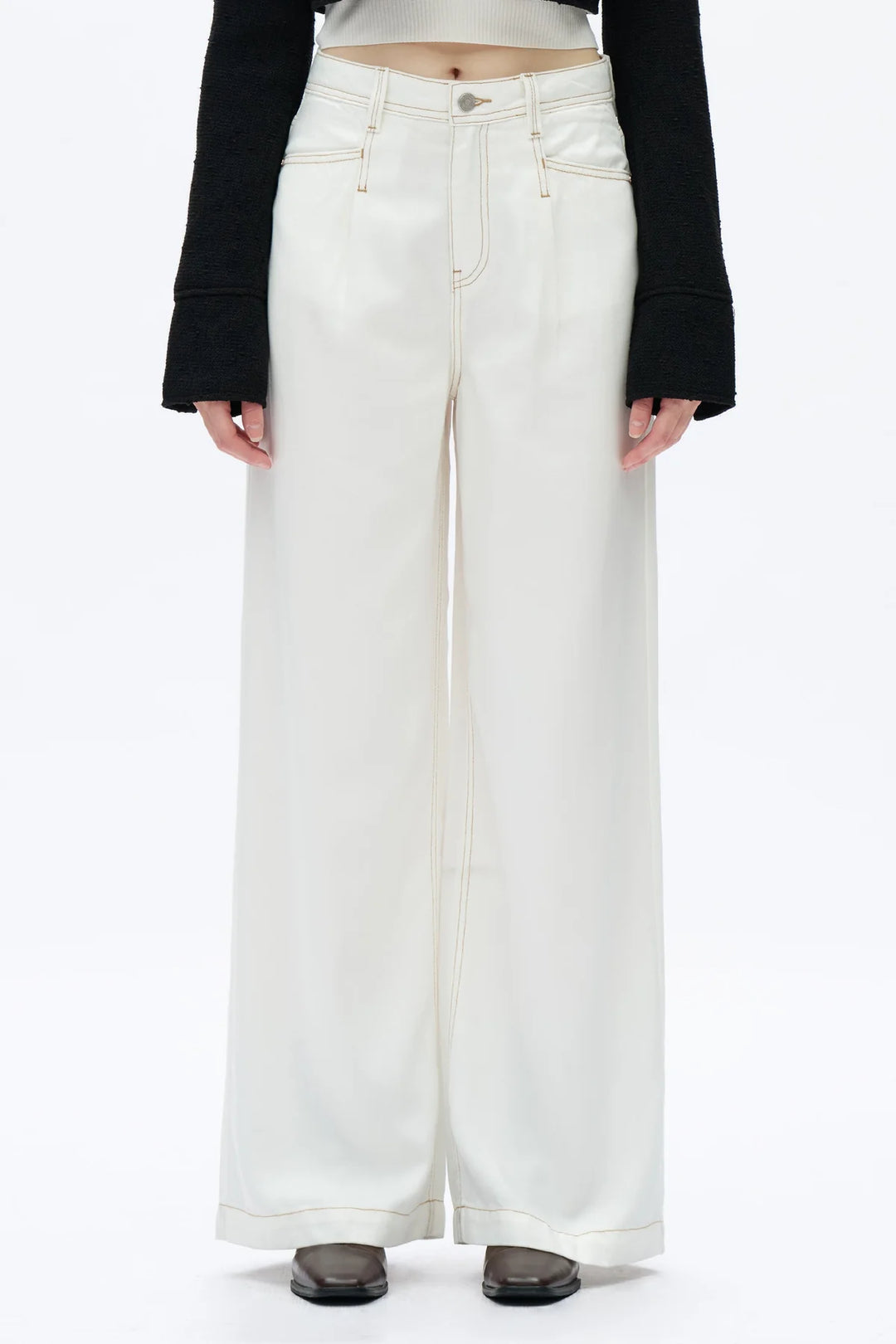 High Rise Pleated Wide Leg (White)