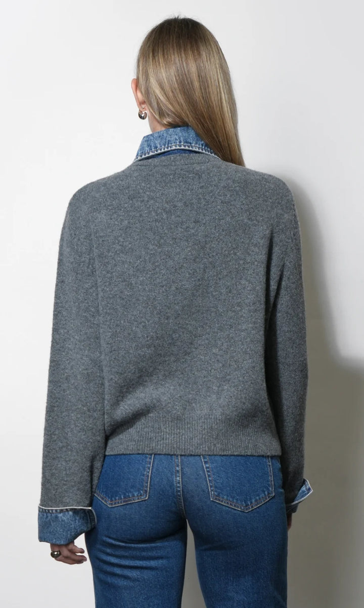 Romi Mixed Media Button Down Sweater (Grey)