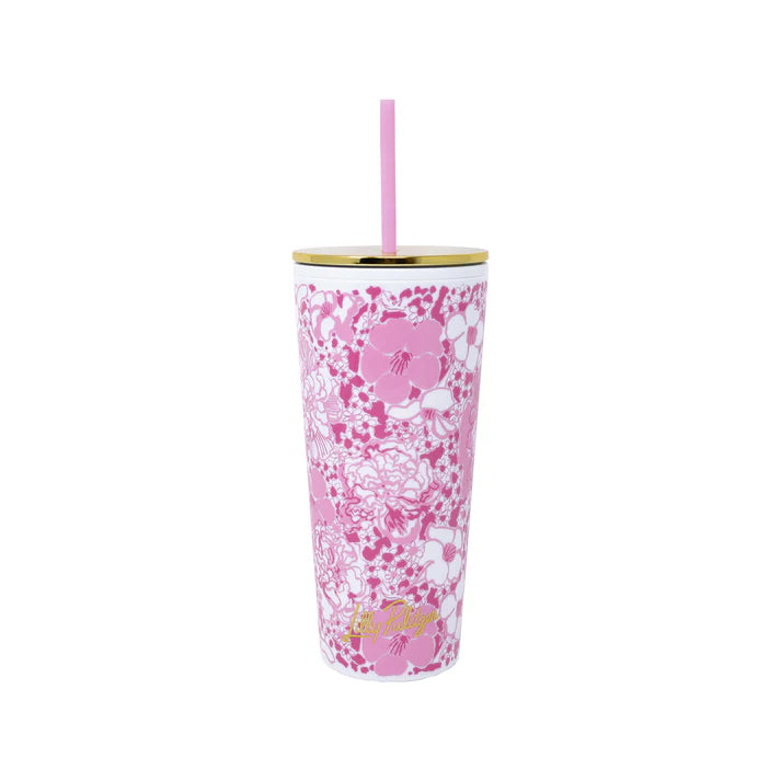 Tumbler with Straw (Conch Shell Pink Burst of Joy)