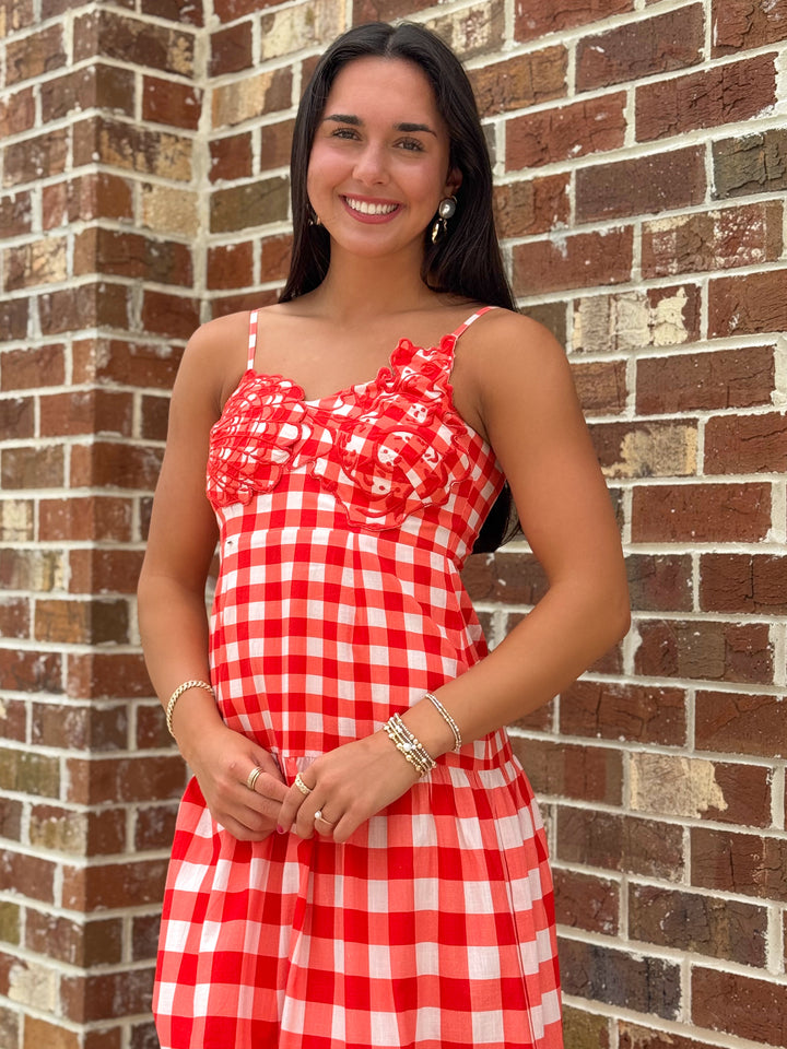 Taylor Midi (Red Gingham/Shell)