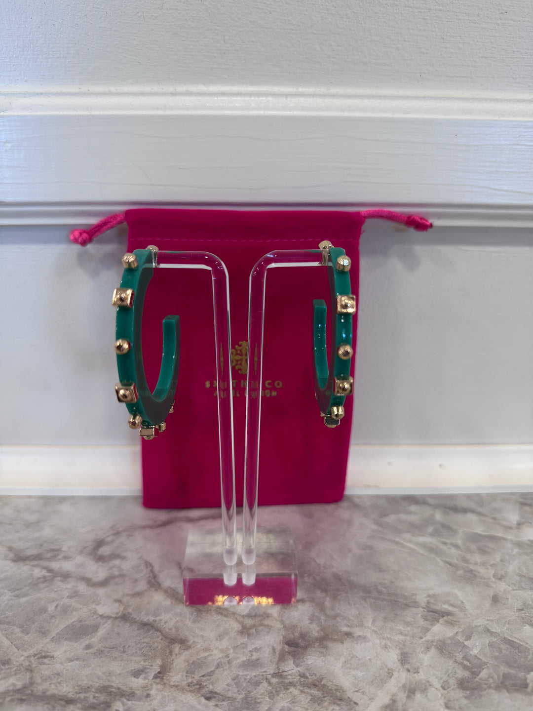 Large City Girl Hoop (Kelly Green w Gold Stones)