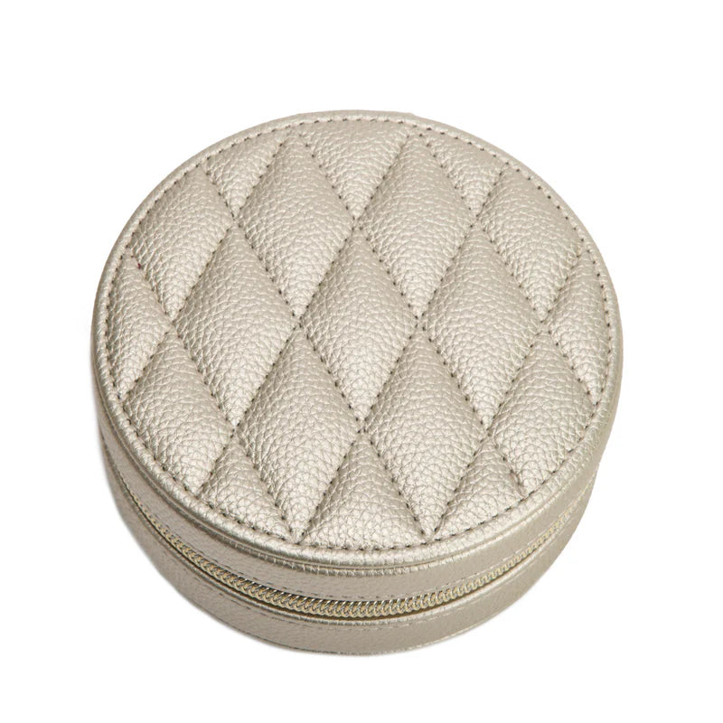 Leah Quilted Round Travel Jewelry Case (Gold)
