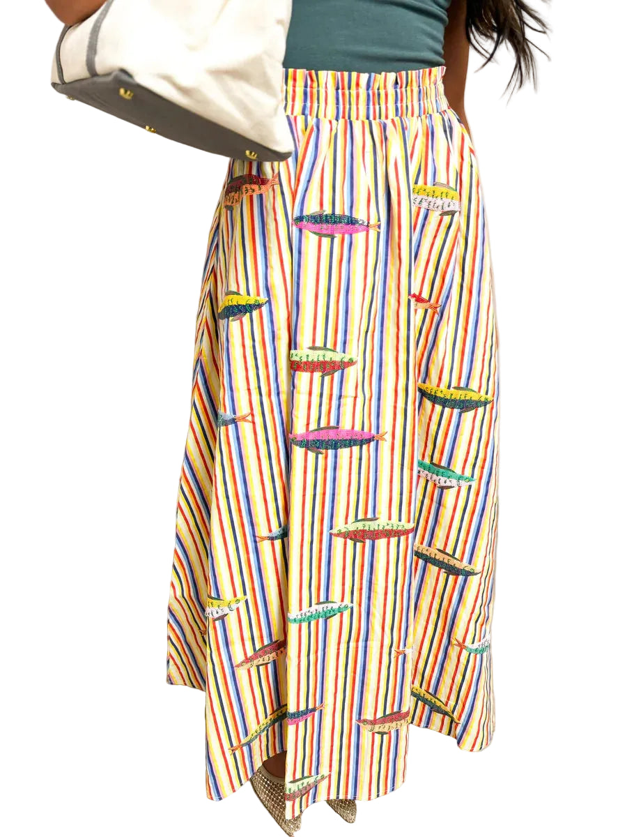 Fish Cotton Midi Skirt (Multi)
