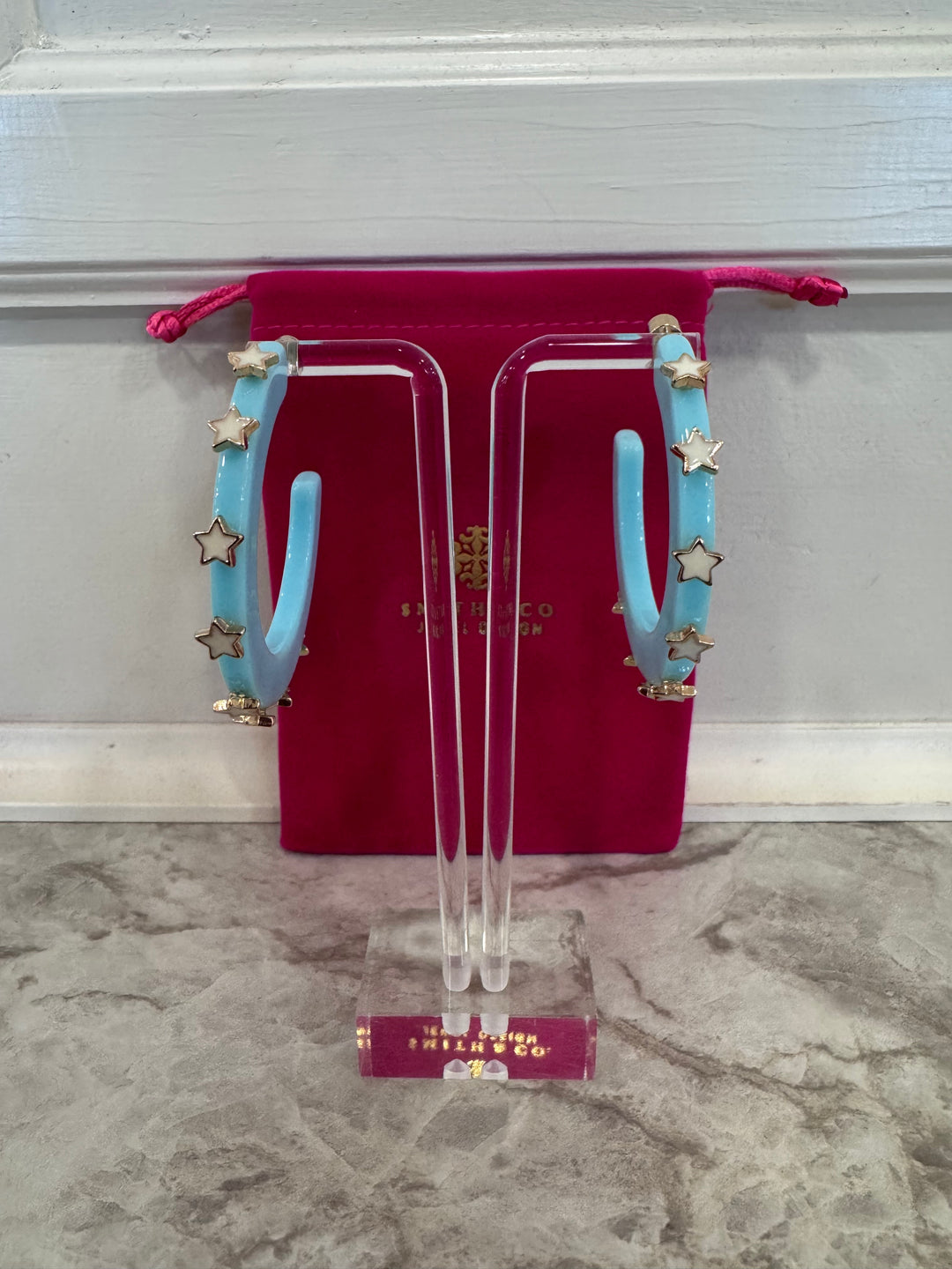 Large City Girl Jewel Hoop (Aqua w White Stars)