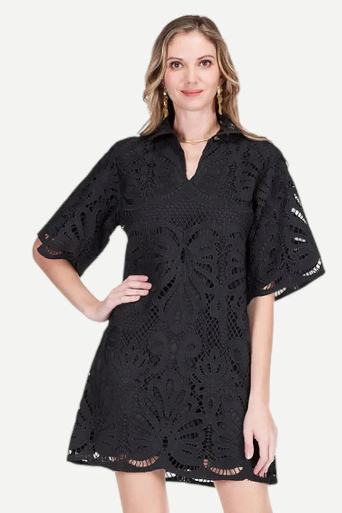 High Neck Tunic Dress (Black Lace)