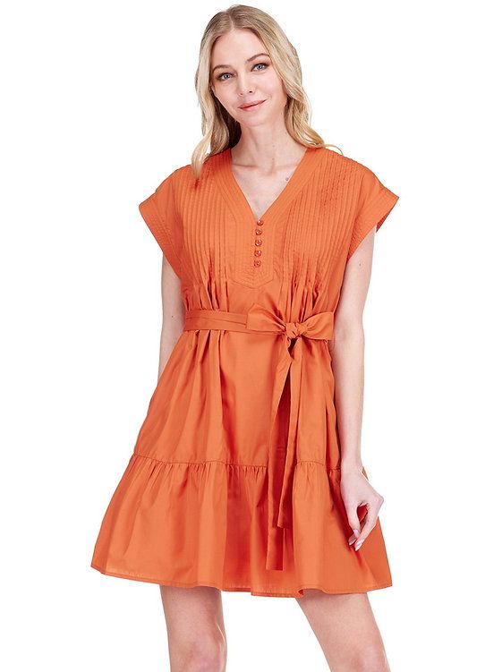 Pin Tuck Edges Dress (Burnt Orange)