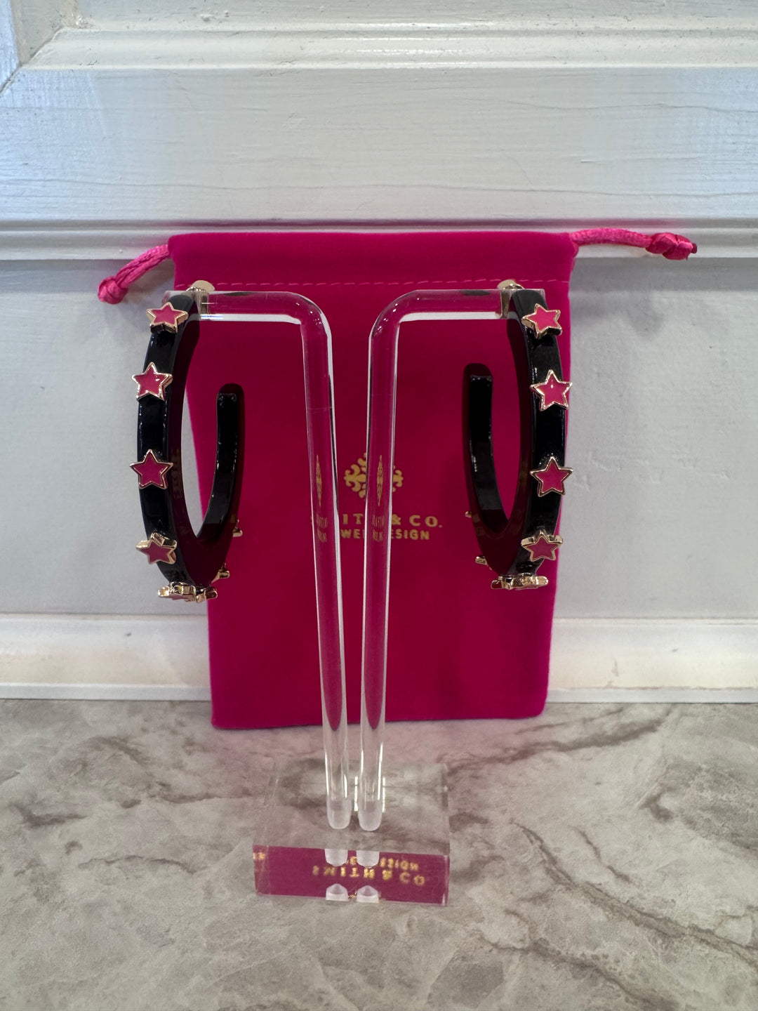 Large City Girl Hoop (Black w Pink Stars)