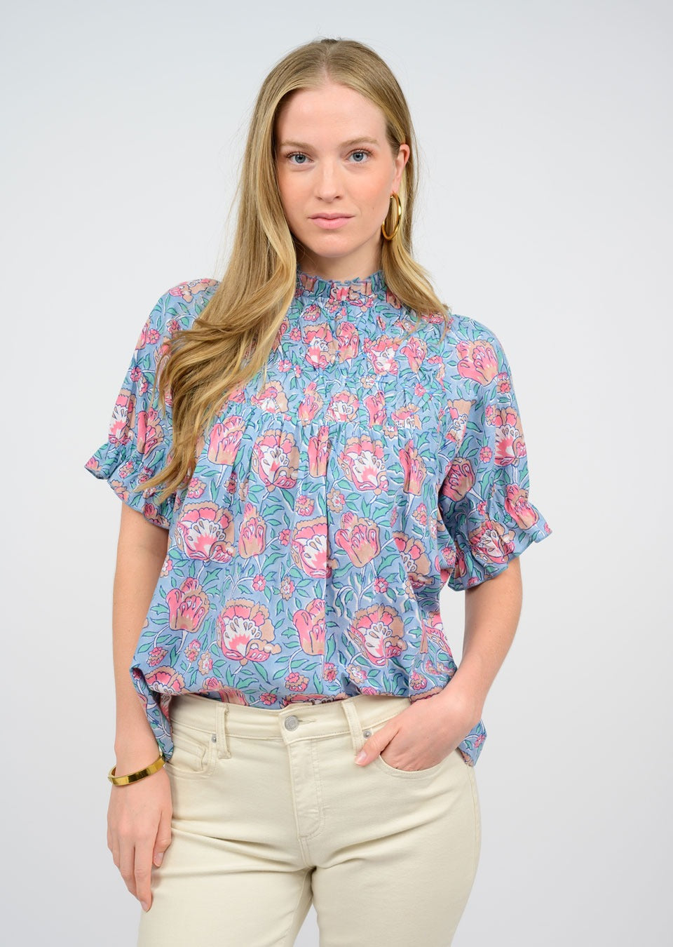 Smocked Yoke Top (Blue)