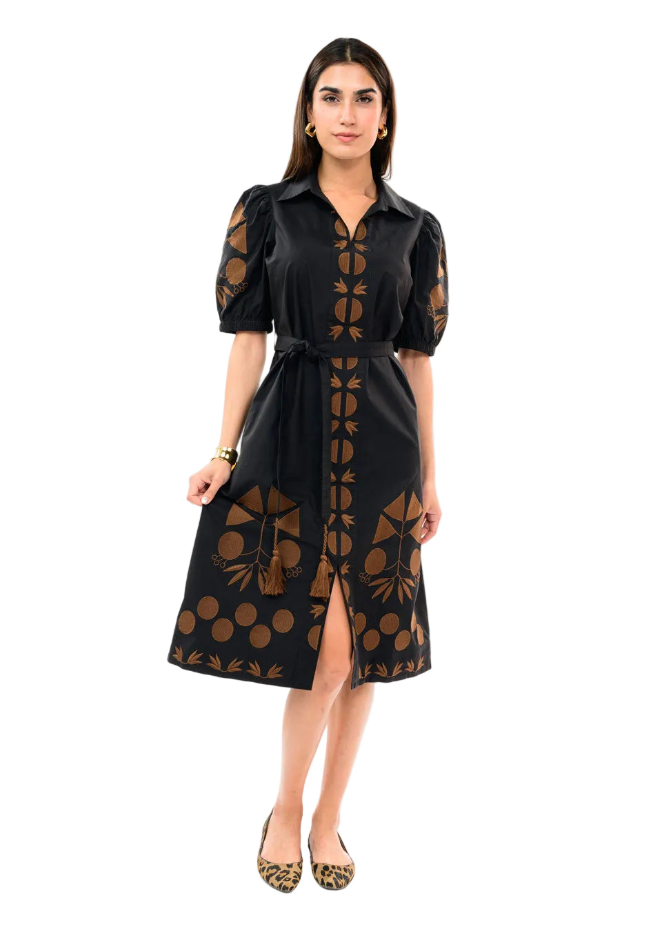 Placket Embroidered Dress (Black)