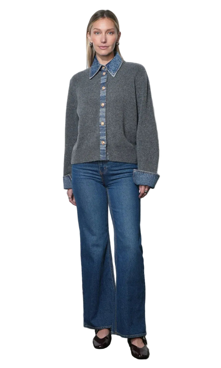 Romi Mixed Media Button Down Sweater (Grey)