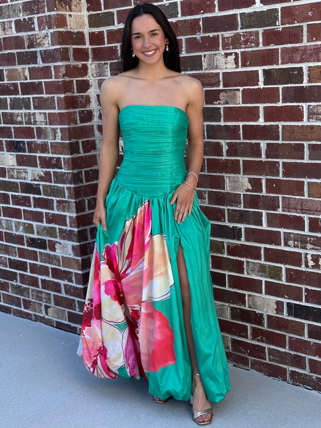 Georgina Gown (Green Multi Placed Watercolor Lotus)