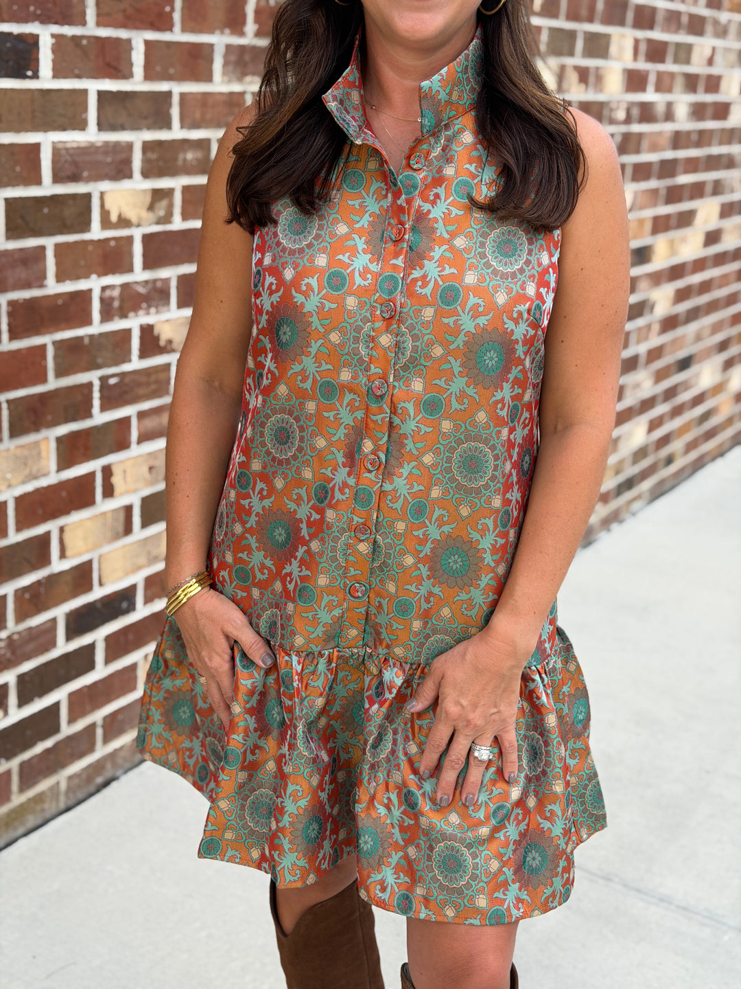 High Neck Trim Dress (Sunwheel)