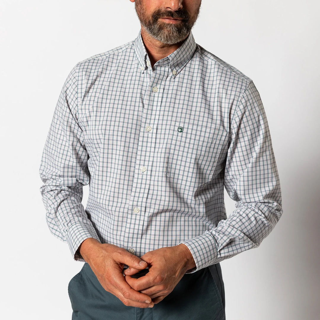 Performance Poplin Sport Shirt Edison Plaid (Forrest Green)