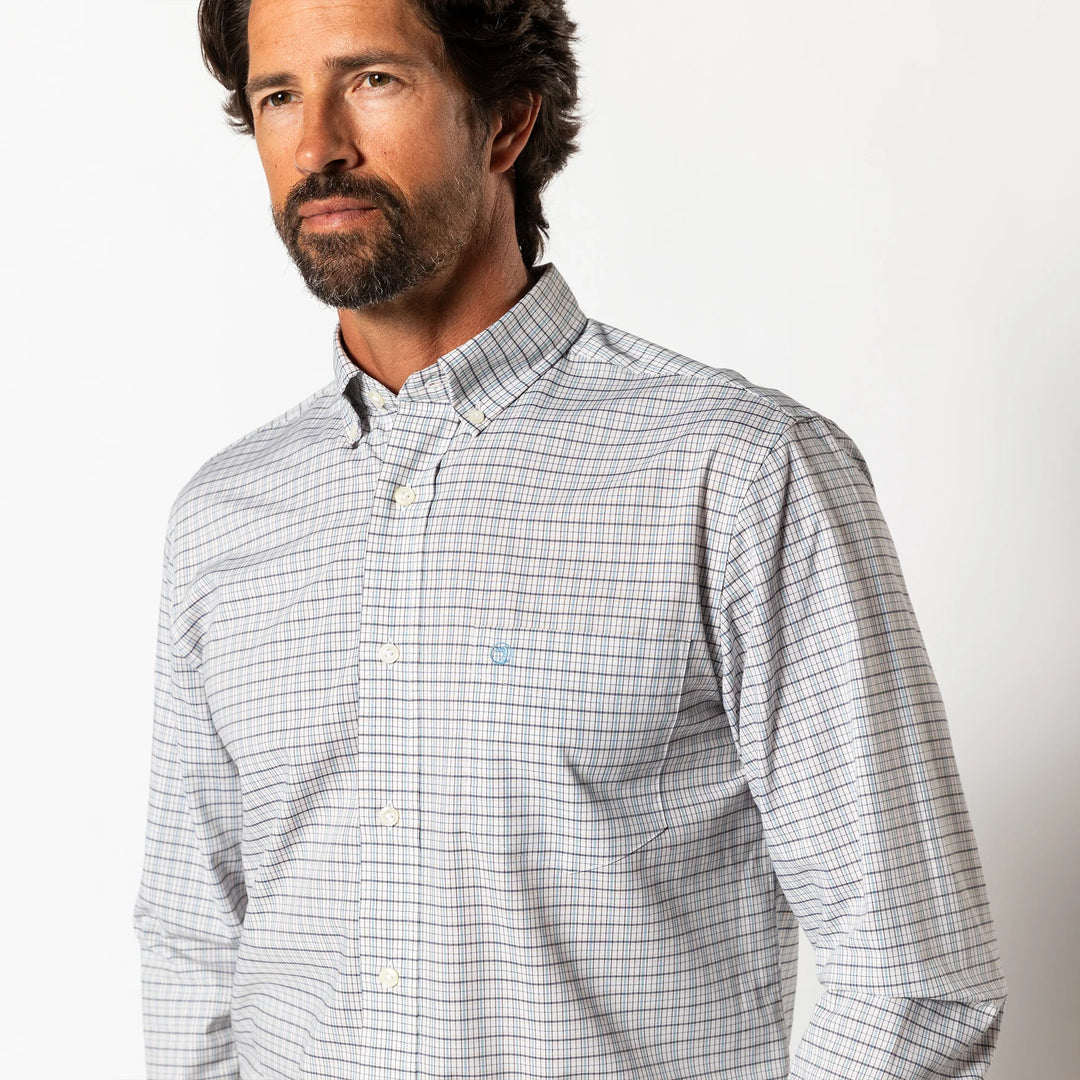 Performance Poplin Sport Shirt Edison Plaid (Glacier Blue)