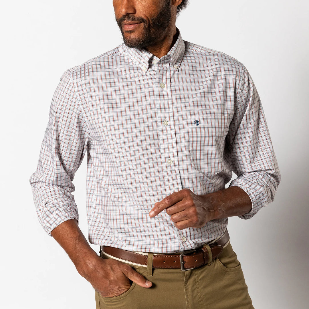 Performance Poplin Sport Shirt Edison Plaid (Burnt Brick)