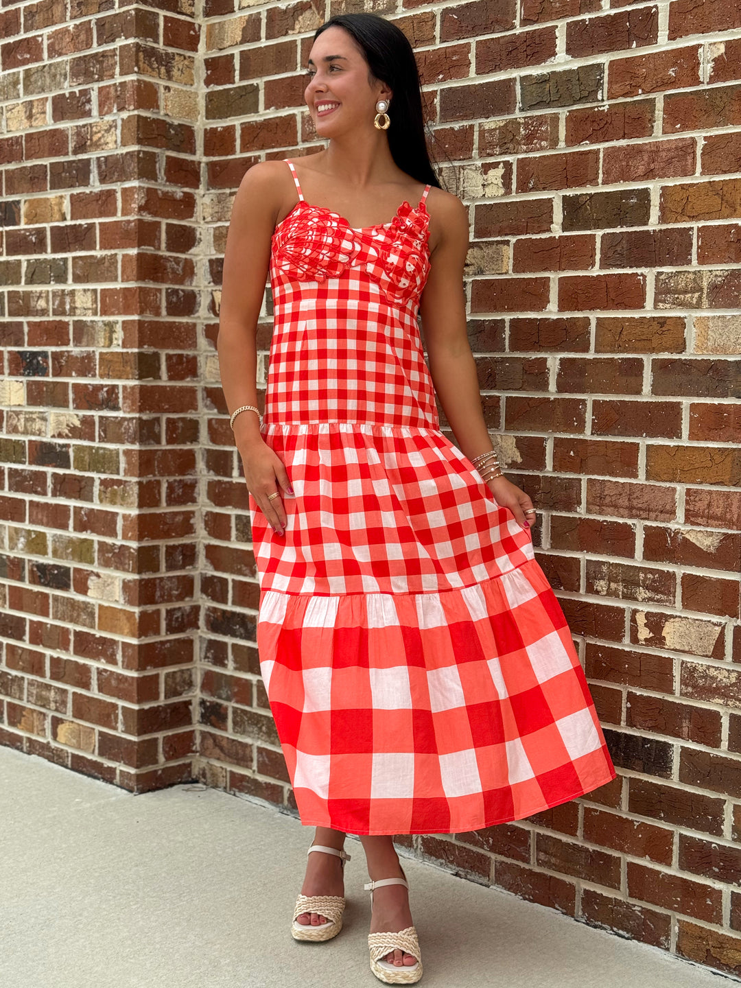 Taylor Midi (Red Gingham/Shell)