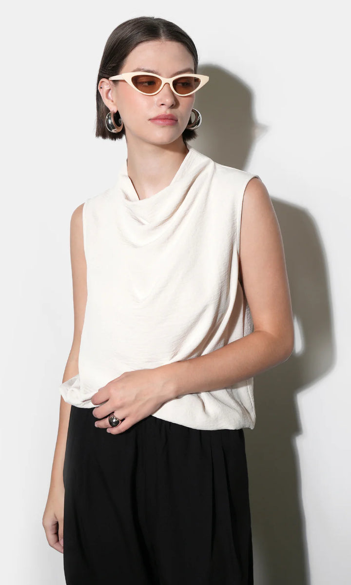 Quinn High Cowl Neck Top (Ivory)