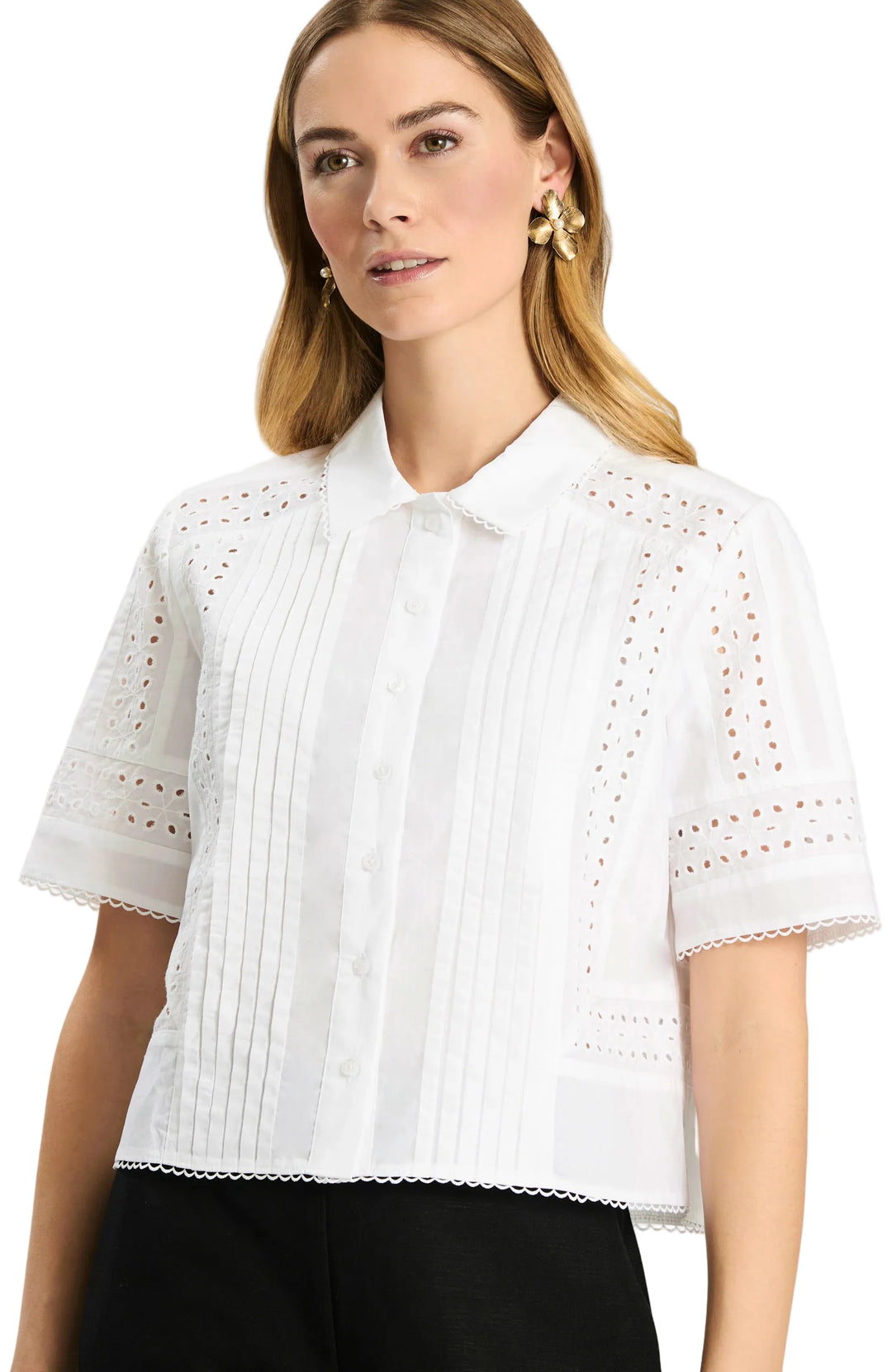 Sabrina Pleated Eyelet (White)