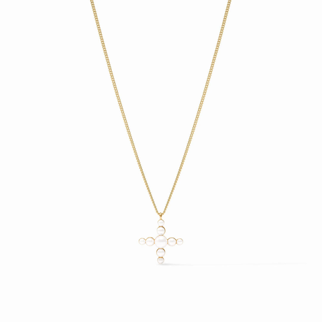 Gumdrop Cross Delicate Necklace (Pearl)