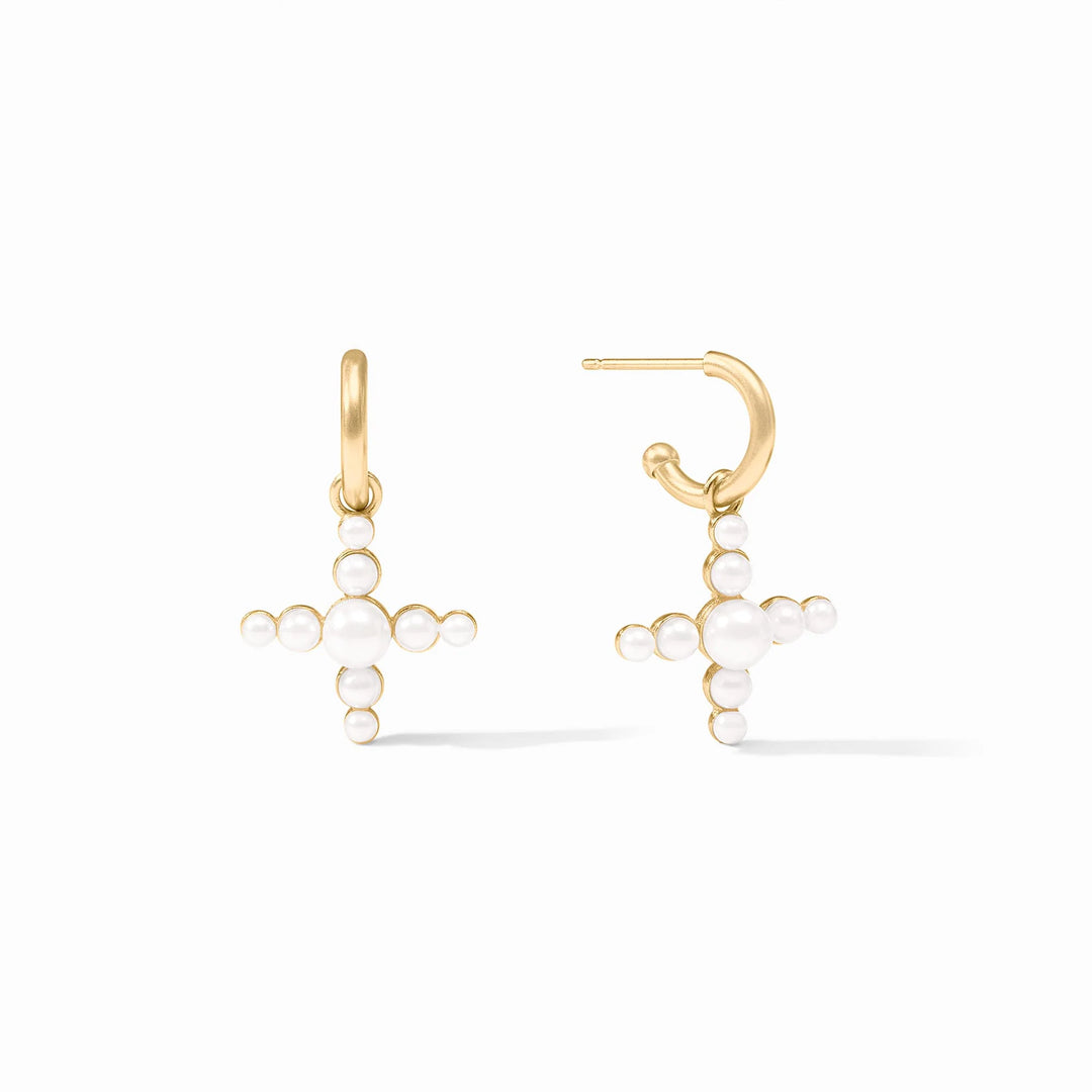 Gumdrop Cross &amp; Hoop Charm Earring (Pearl)