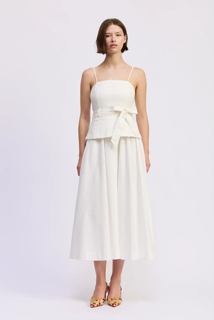 Samantha Mixed Media Midi Dress (White)