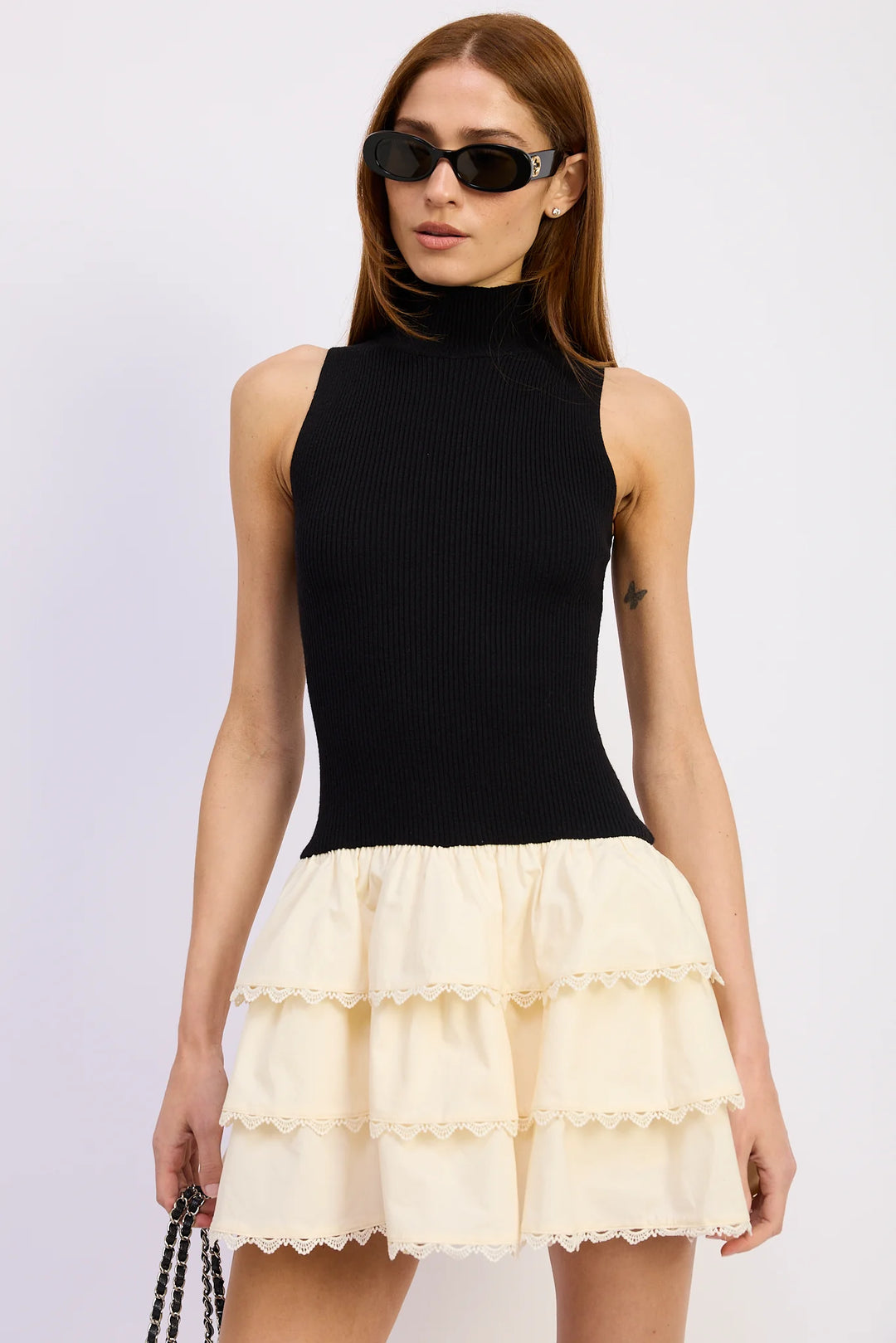 Piper Mixed Media Romper (Black/Ivory)