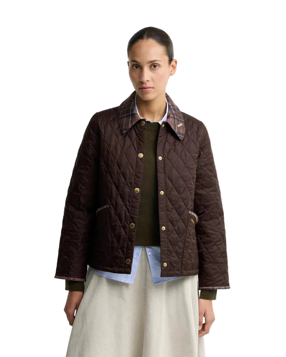 Icons Tartan Collar Cropped Liddesdale Quilted Jacket (Rustic/Muted))