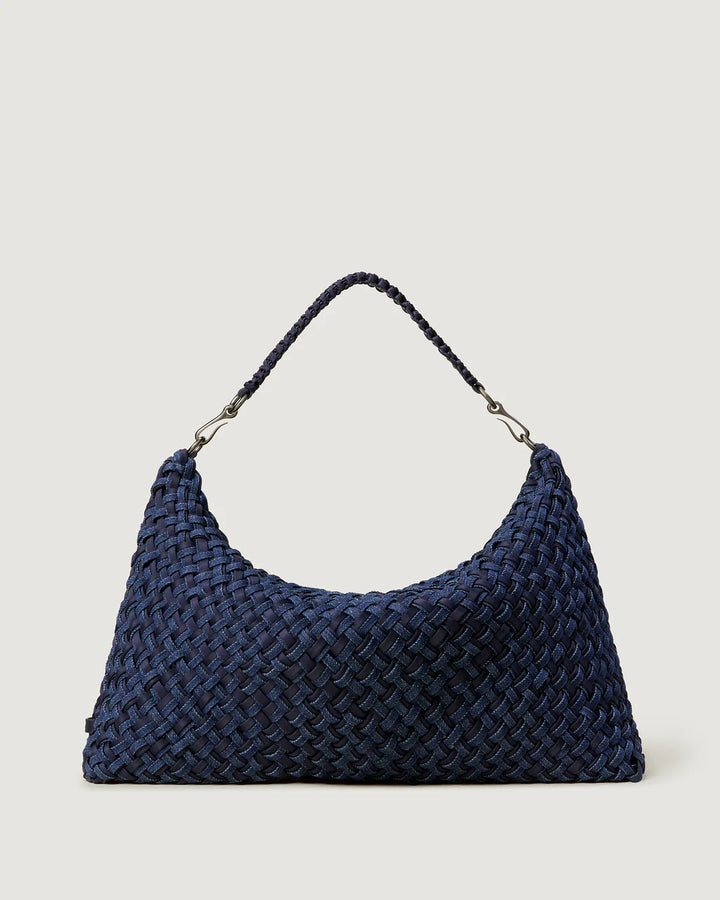 Porto Medium Half-Moon Bag Double Weave (Indigo)