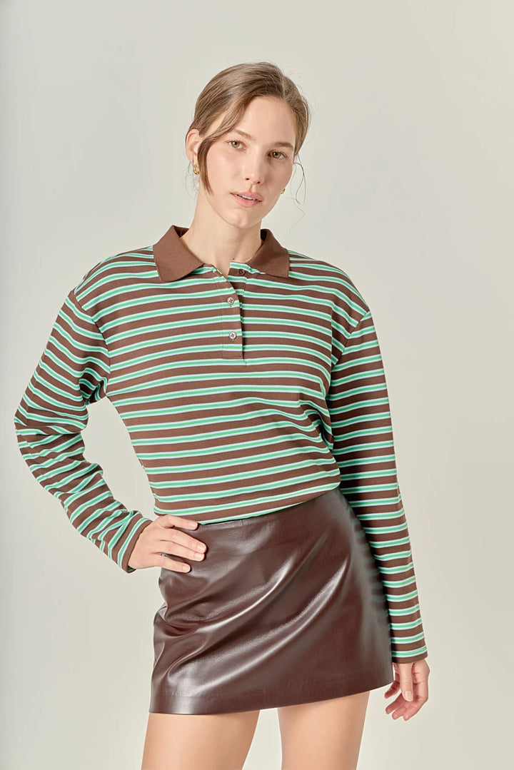 Striped Collared Polo (Brown/Green)