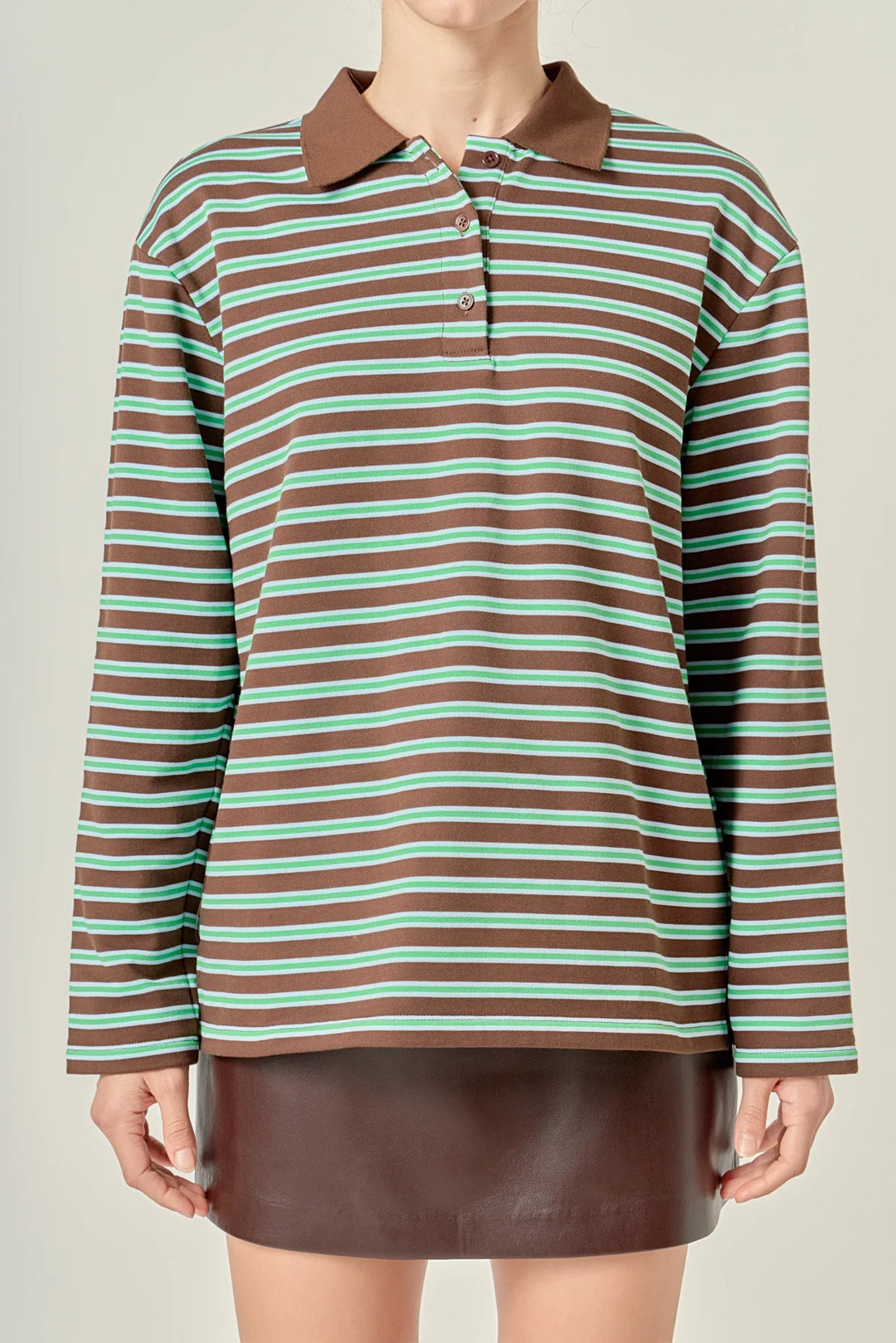 Striped Collared Polo (Brown/Green)