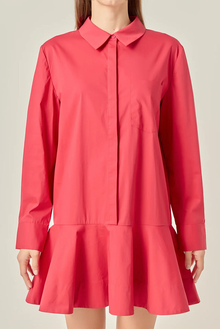 Collared Flare Skirt Dress (Burgundy)