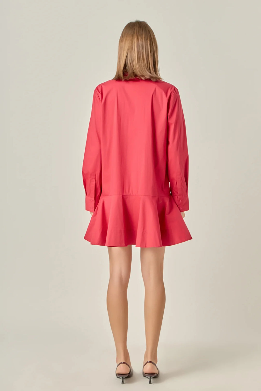Collared Flare Skirt Dress (Burgundy)