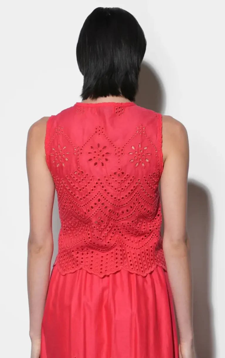 Effie Linen Blend Embroidered Vest Top (Red)