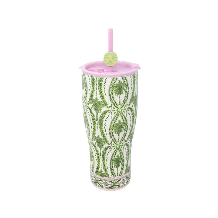 Stainless Steel Tumbler w Straw (Textrued Palm Stripe)