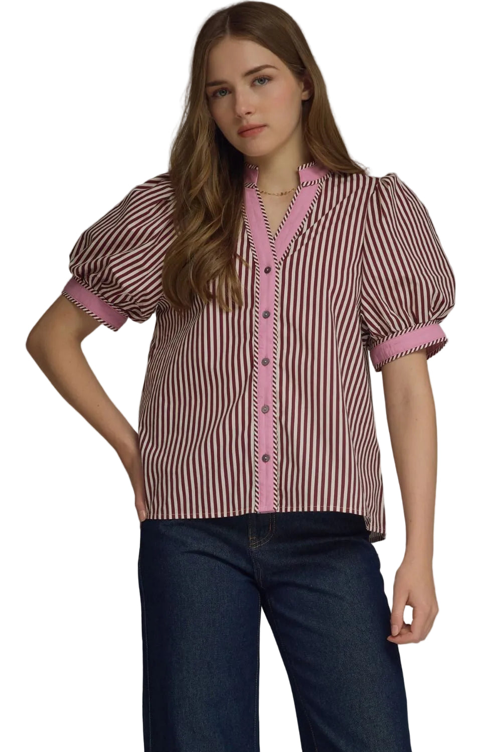 Stripe Contrast Top (Burgundy)