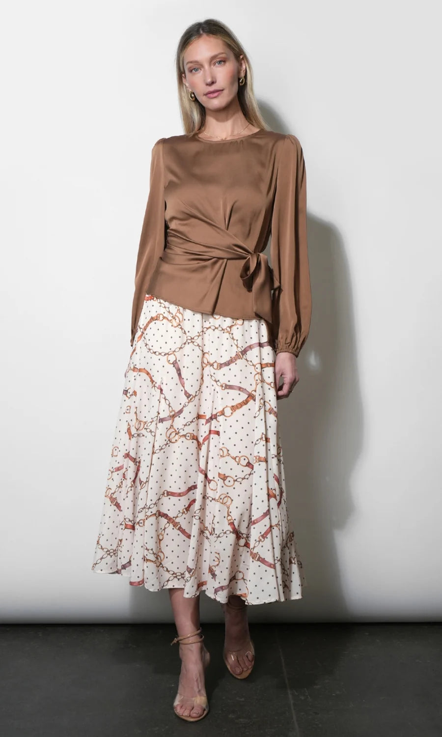 Lola Long Sleeve Side TIe Blouse (Camel)