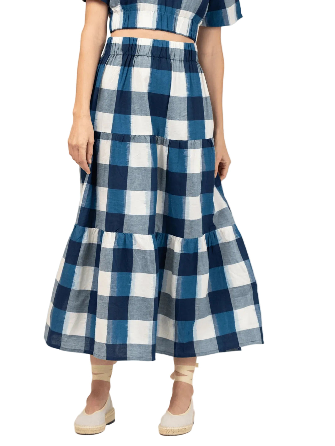 Abby Skirt (Navy Check Ikat)
