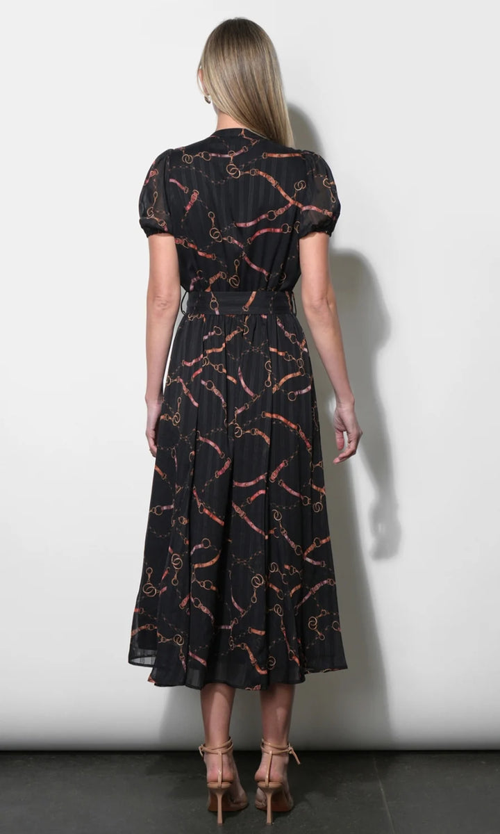 Rosa Button Front Pintuck Midi Dress (Black)